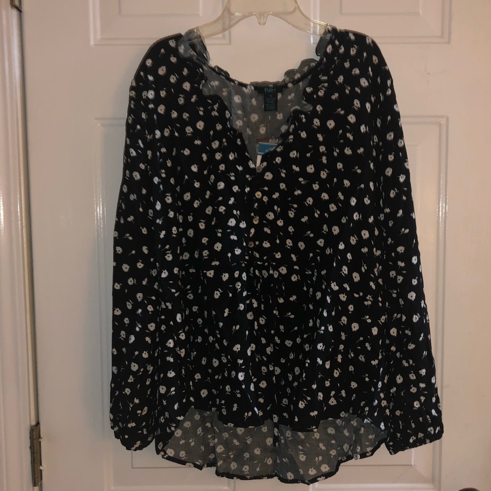 Rue Plus Black Floral Print Ruffle Peplum
